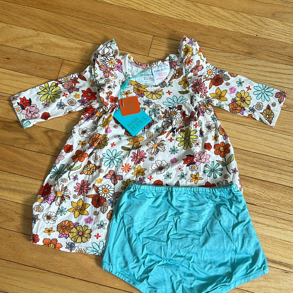Posh peanut 3/4 sleeve flutter dress and bloomer set